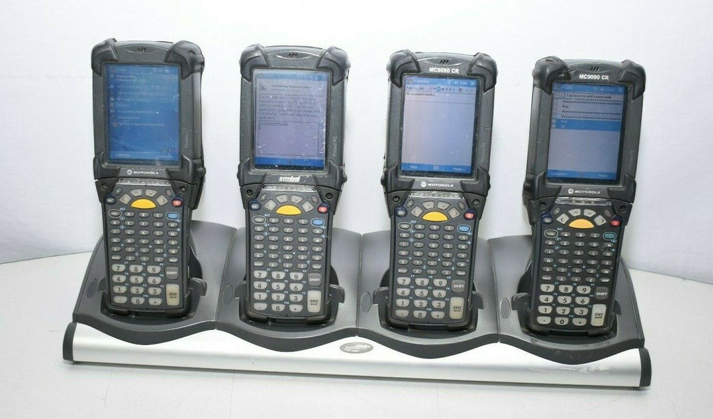 Lot of 4 Symbol Motorola MC9090 Scanners With CHS9000-4000C Charging Station - Coretek Computers